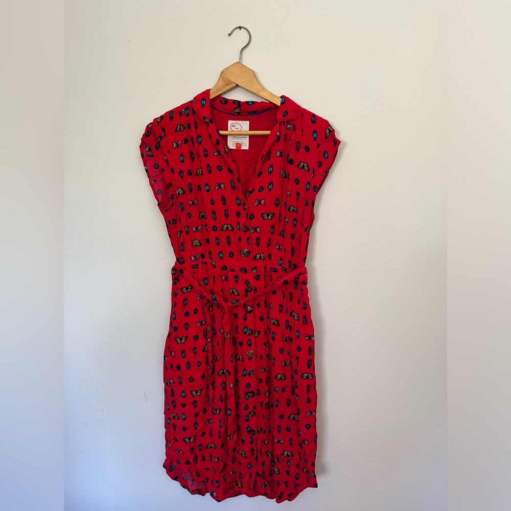 Anthropologie Conversations Colloquial Bug Butterfly Shirtdress (12)